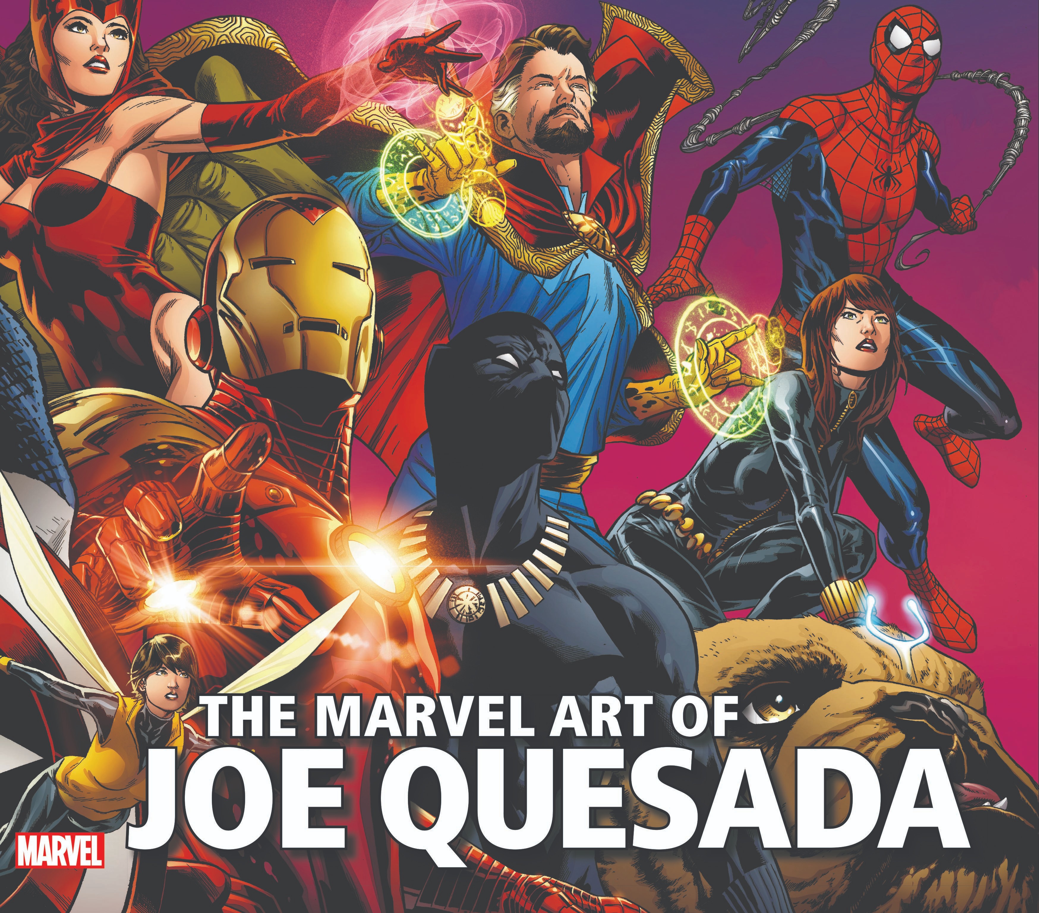 A book cover featuring color illustrations of many Marvel superheroes.