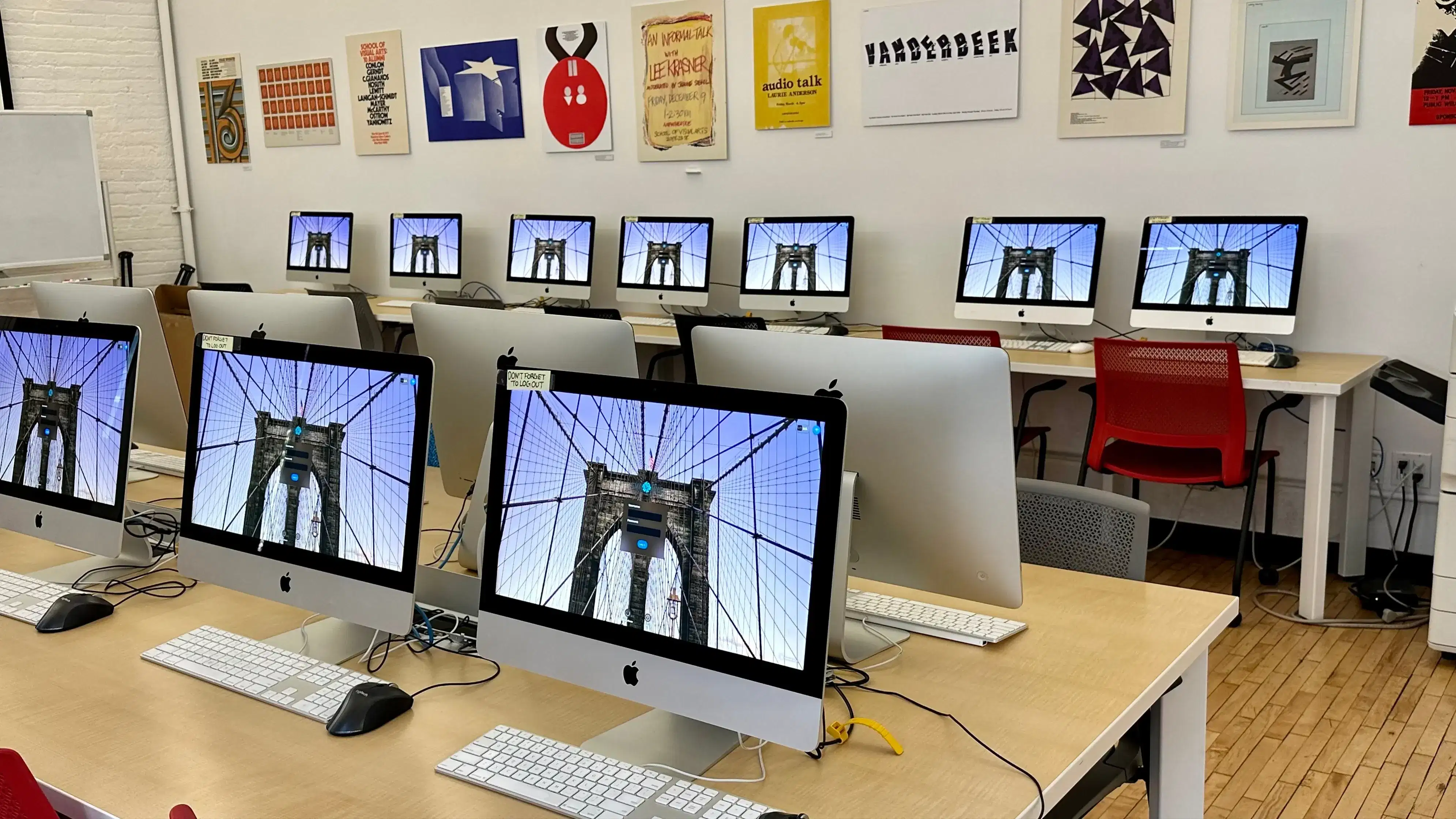 A set of computers in a computer lab