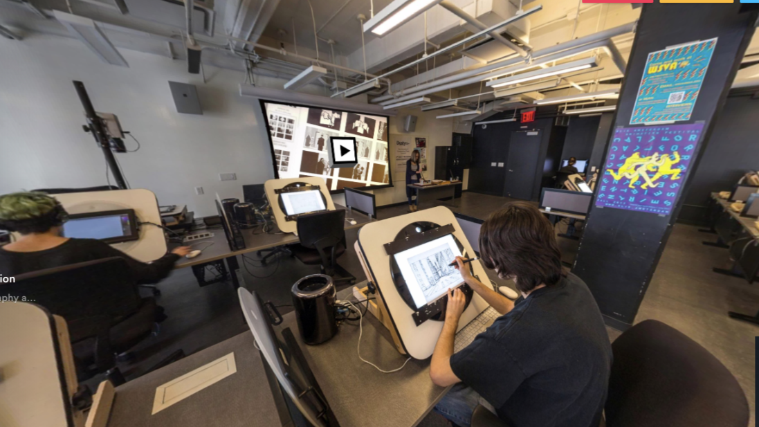 Student working in an animation studio.