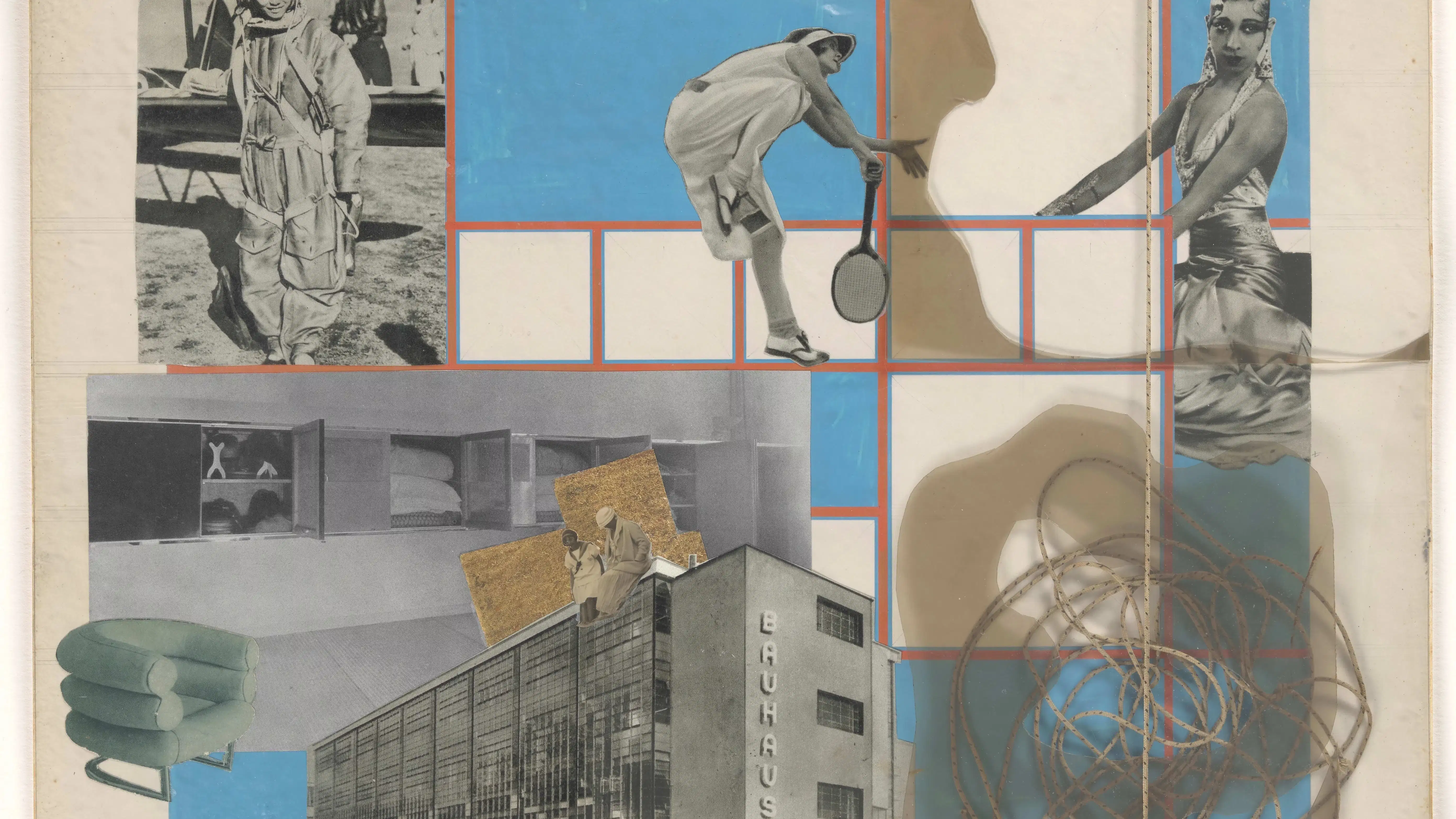 Eileen Gray collage, images of women, skein, and Bauhaus