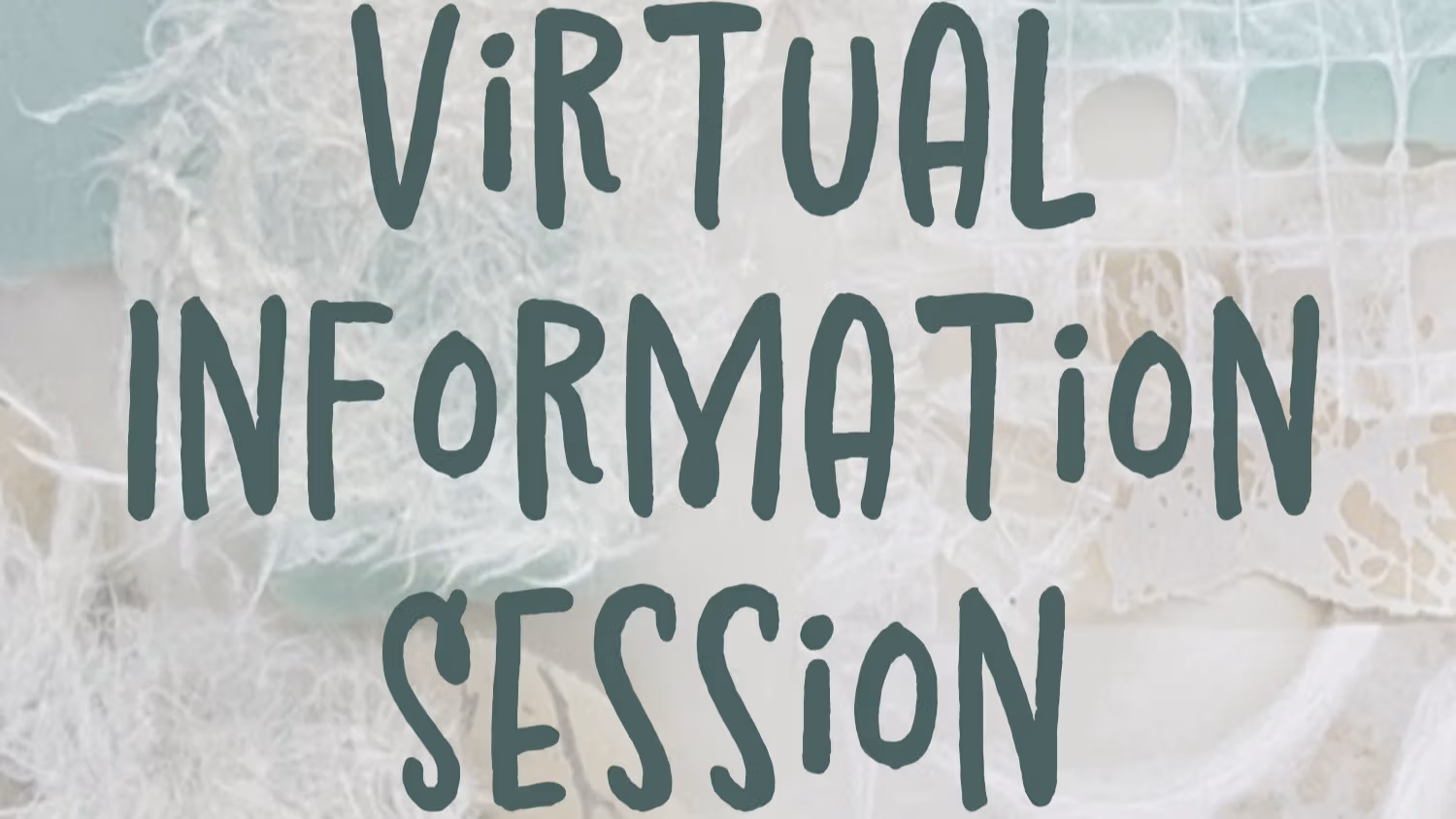 Collaged background of light blue and white papers with text: MPS Art Therapy Information Session Wednesday, 10/19 5 - 6 PM in dark green and black lettering.