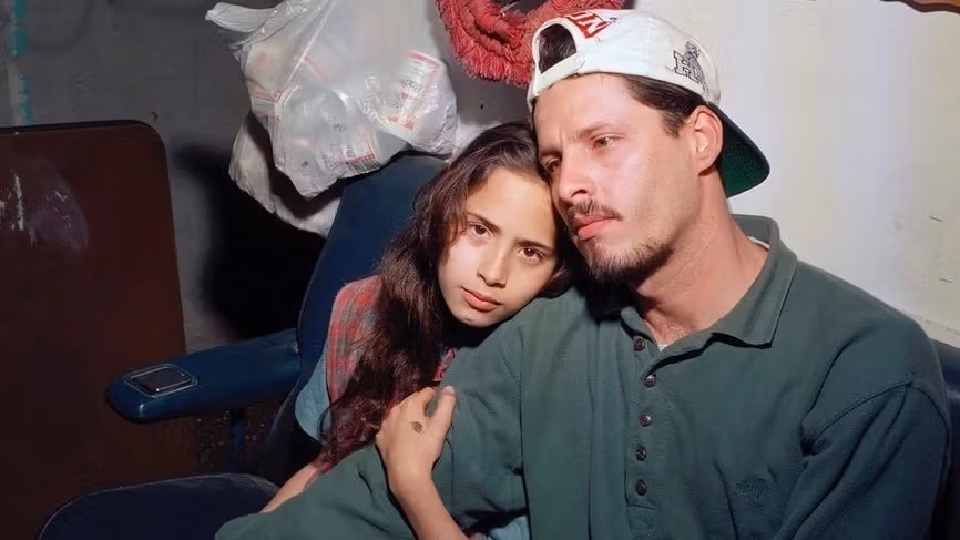 Father and daughter in their backyard shed, Lower East Side, NYC