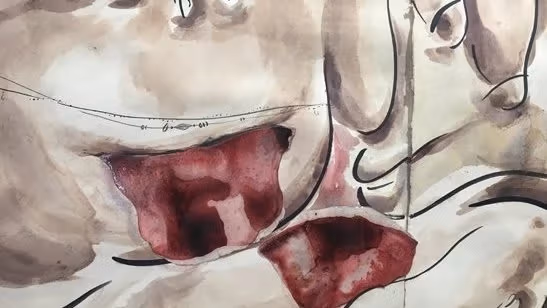 Abstract painting of bleeding animals.