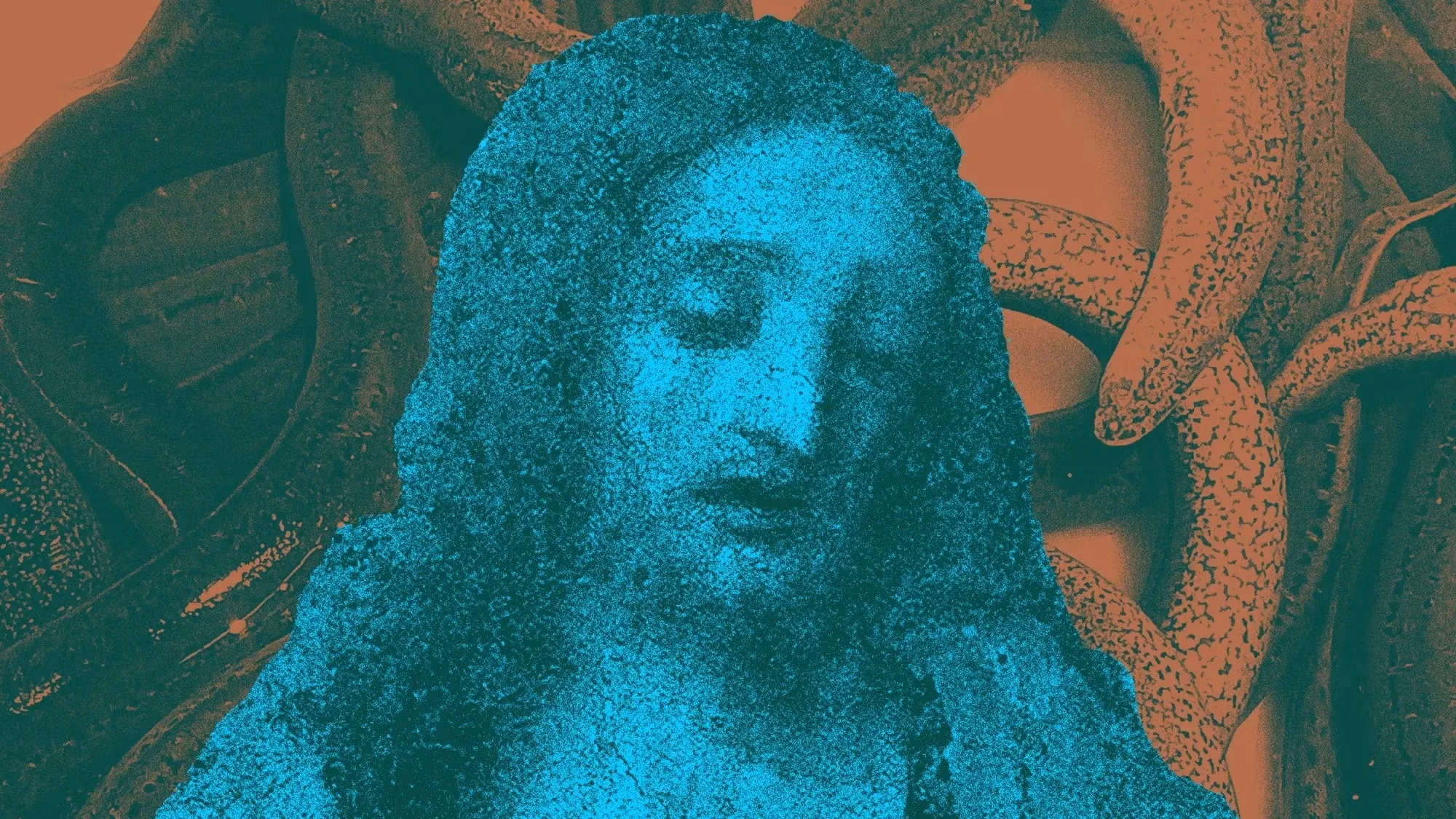 Poster featuring image of Jesus from The Last Supper, surrounded by eels