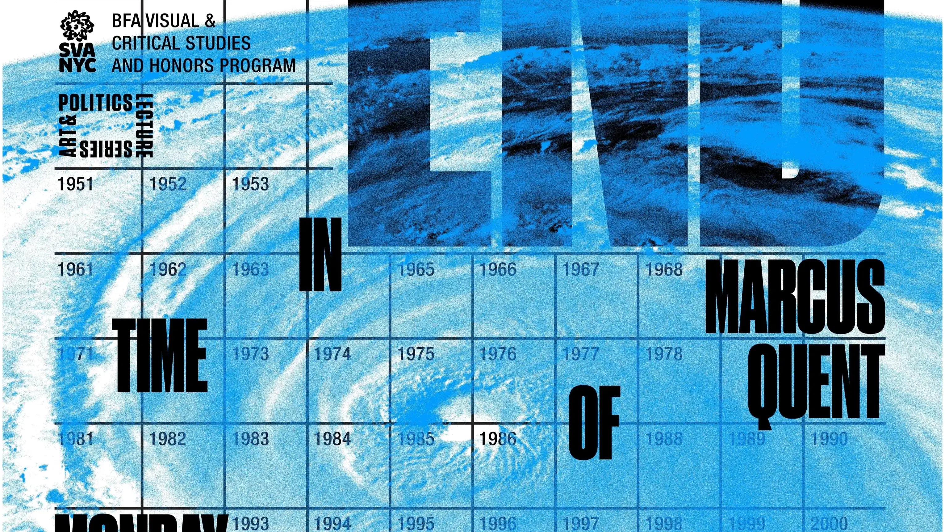 Event poster with climactic swirl in blue