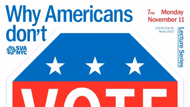 Poster for event, with VOTE in large letters in the center