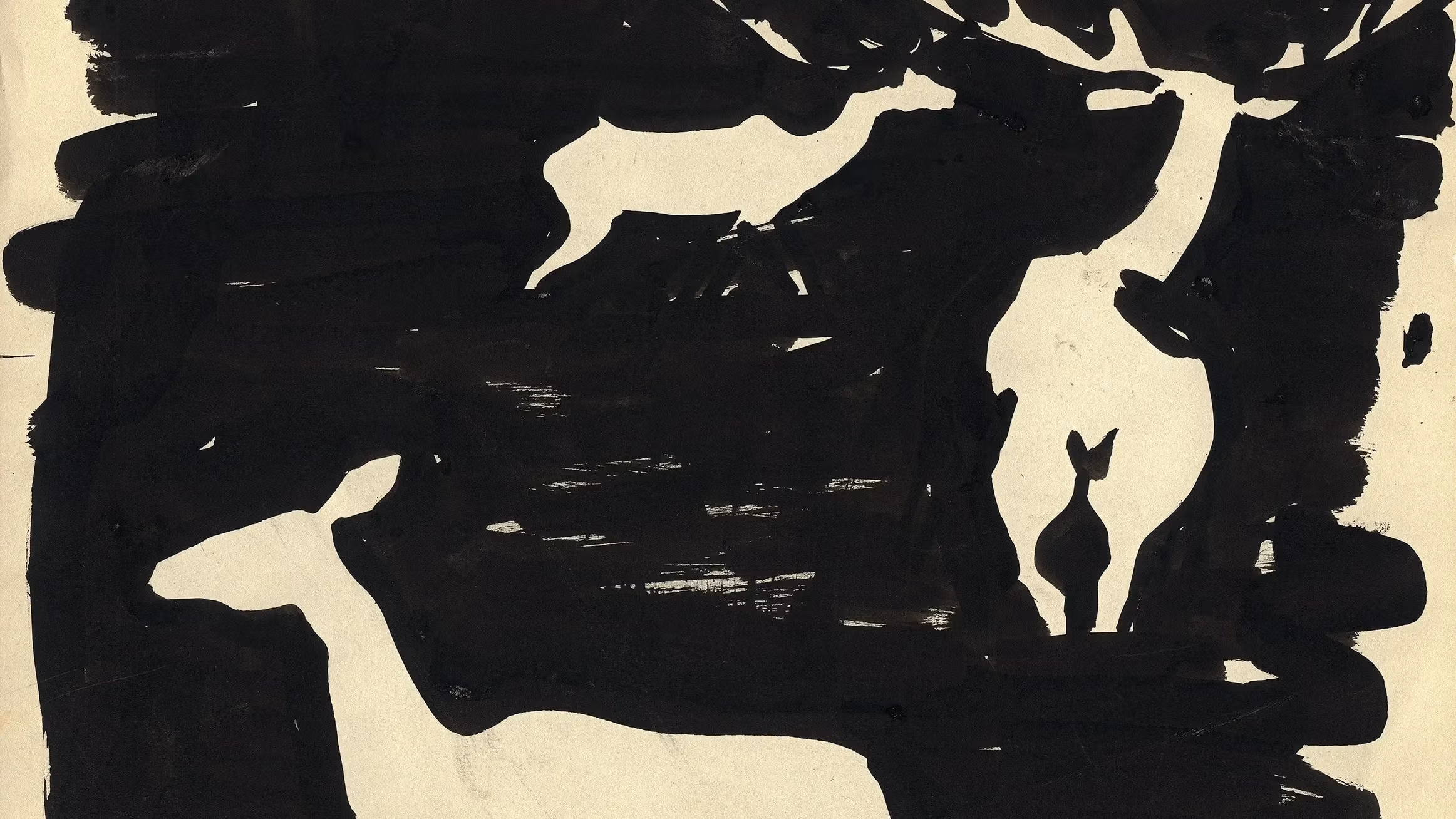 Mary Frank drawing of deer on a black background