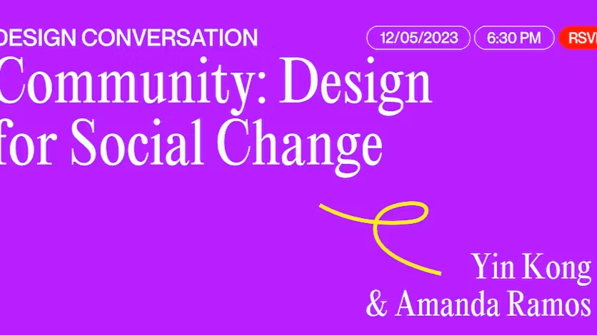 A purple slide with white text that reads "Community: Design for Social Change"