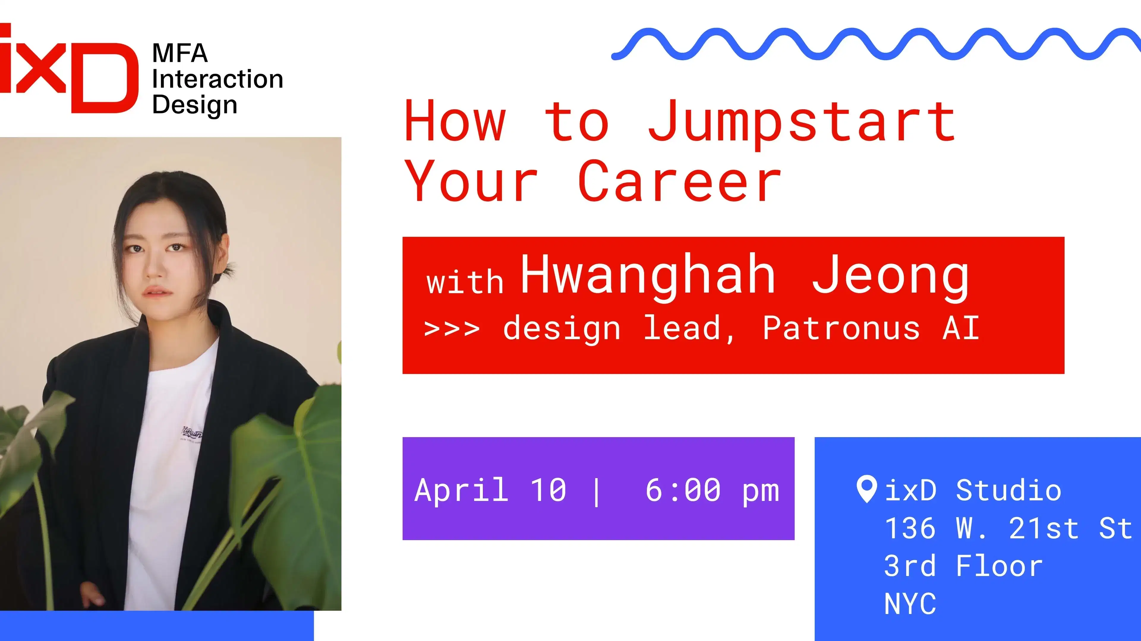 How to Jumpstart Your Career with Hwanghah Jeong. Headshot of Hwanghah, wearing a black jacket and white shirt,  with plants in foreground.