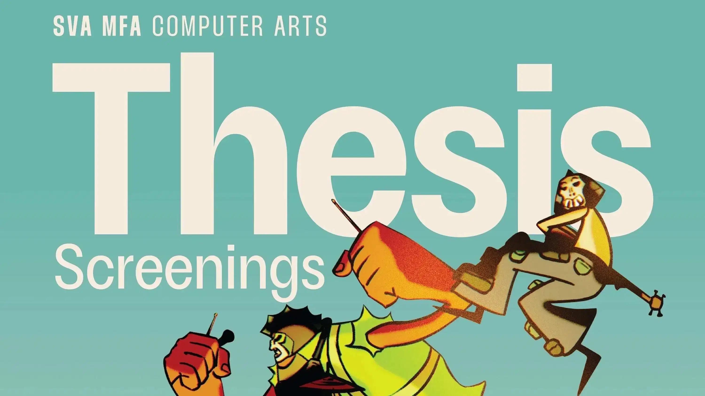 Poster with event details and a band of three dressed in monkey costumes running down a hill with their instruments 