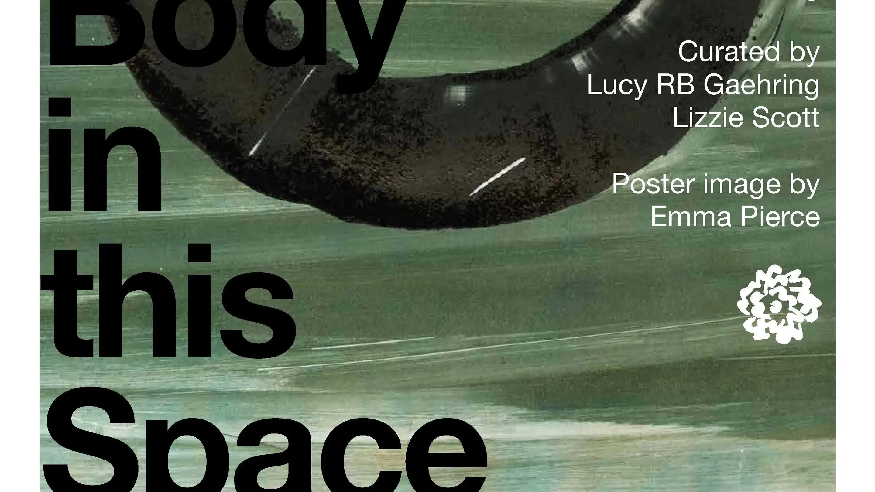 Poster for performance series showing the day, time and artists involved. There is an image of a black circle on a green background behind the words.