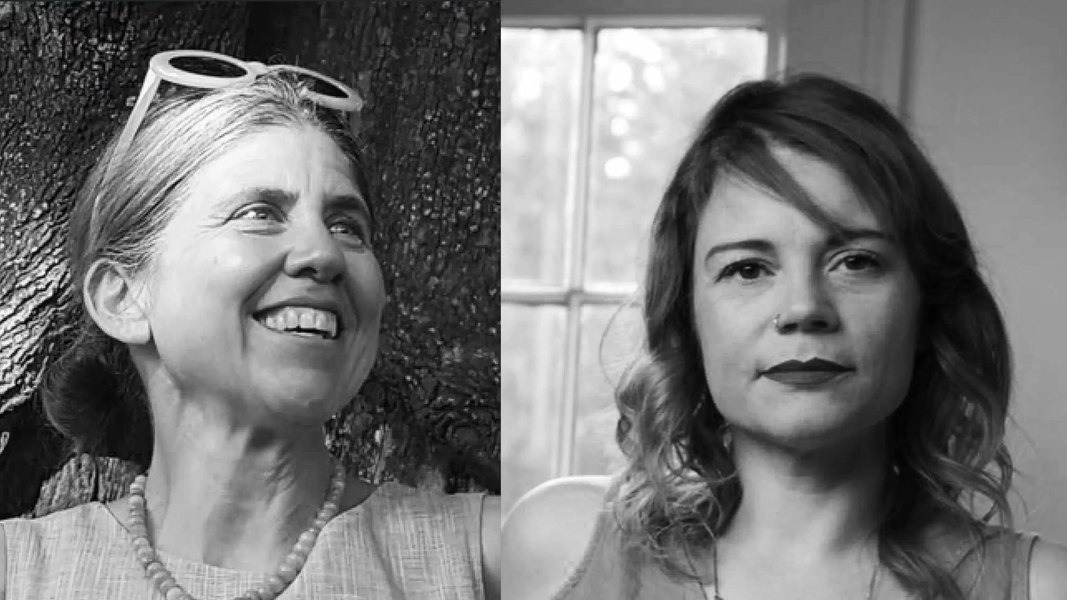 black and white photograph of two women