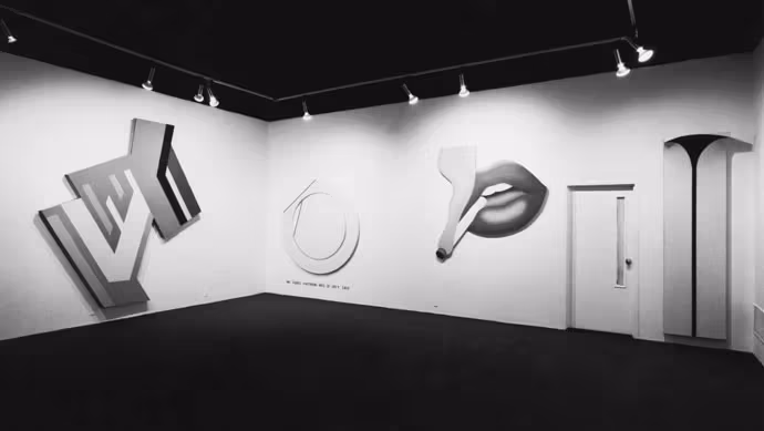 black and white archival image of an in situ exhibition from the 1970s presented by SVA Galleries