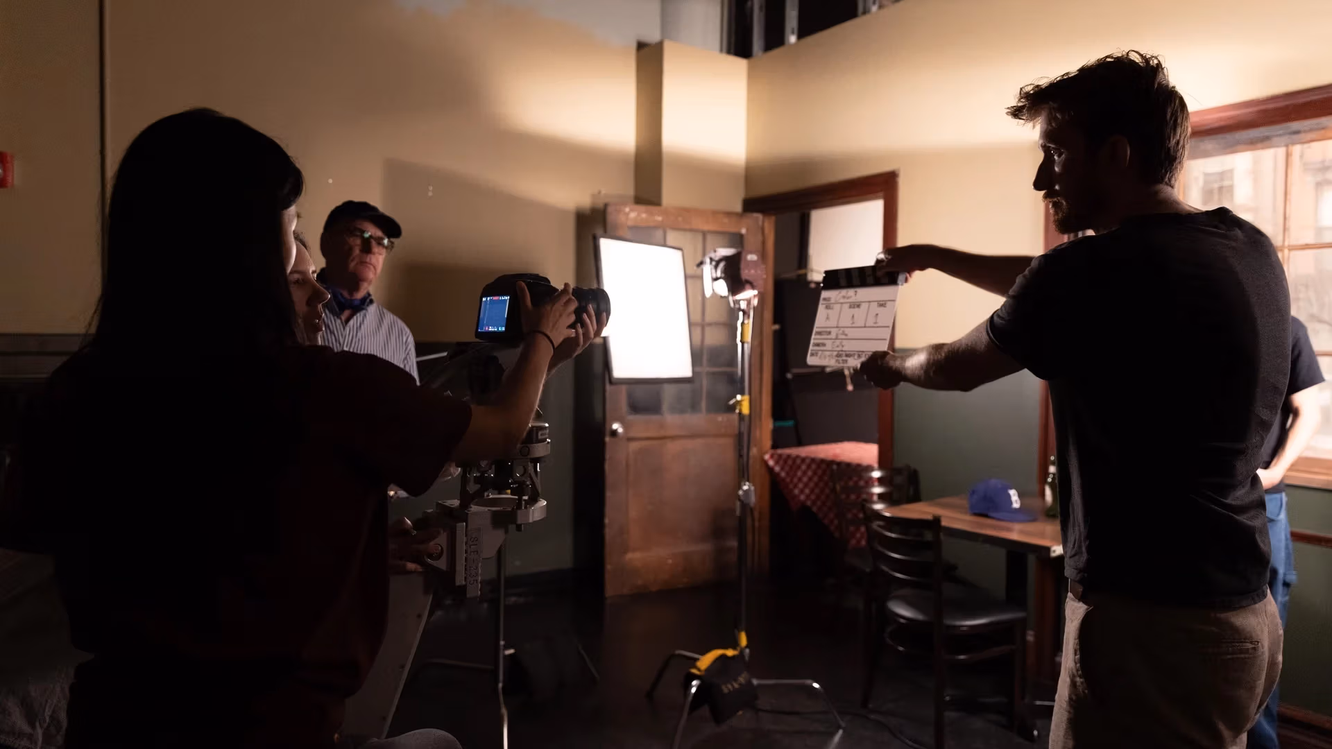 camera operators in a lighting studio