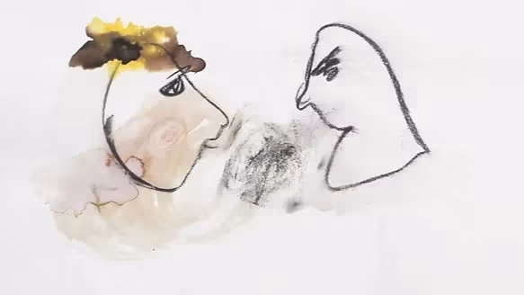 abstract drawing of two heads