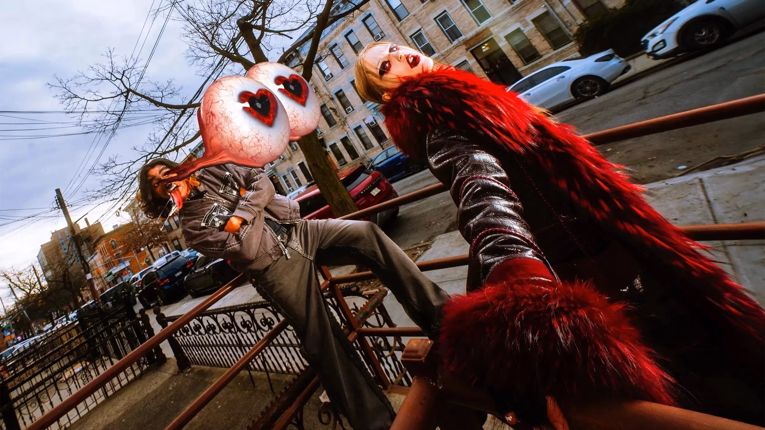 Human dog with eye bulging out of socket