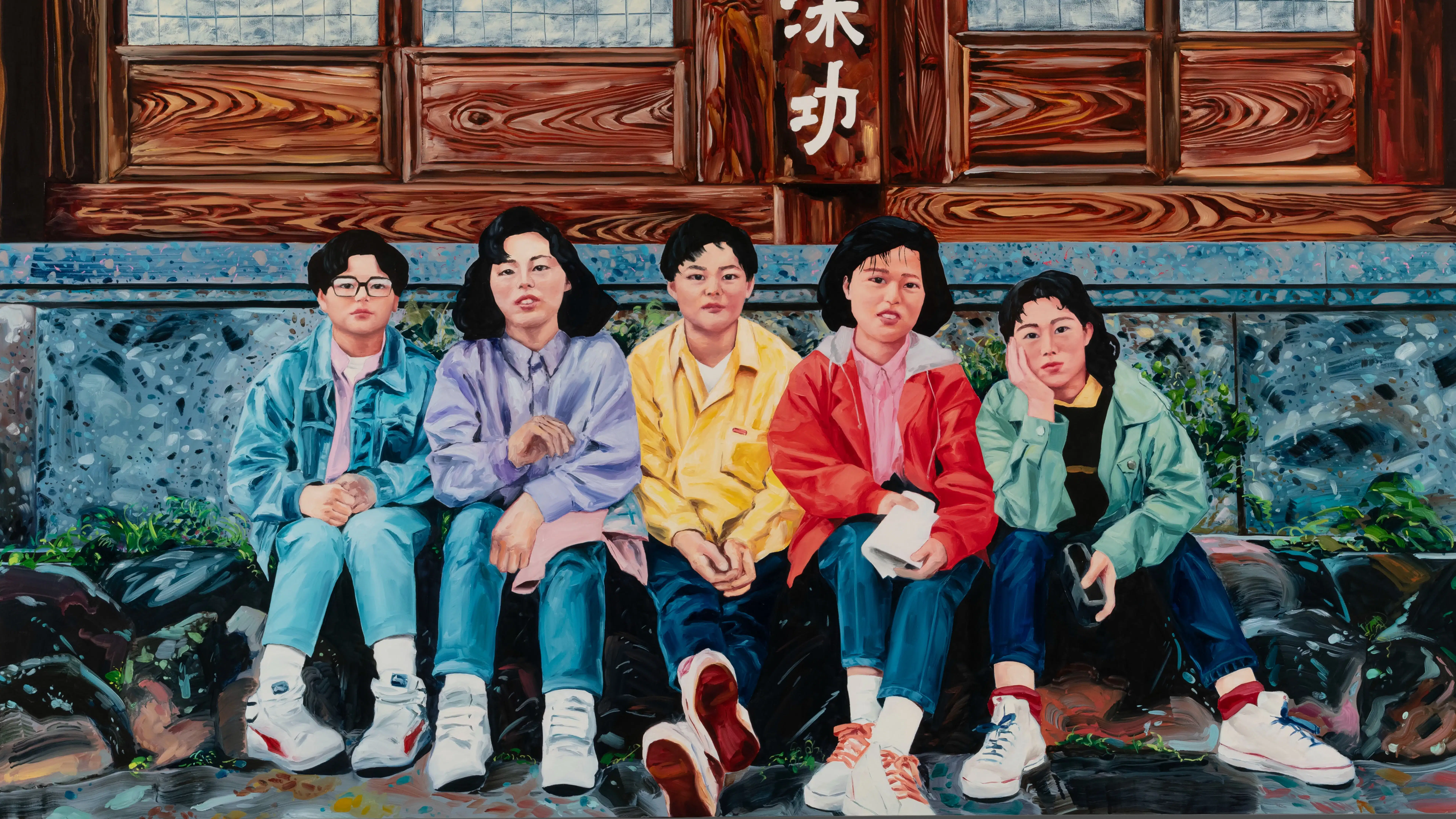painting of 5 figures sitting