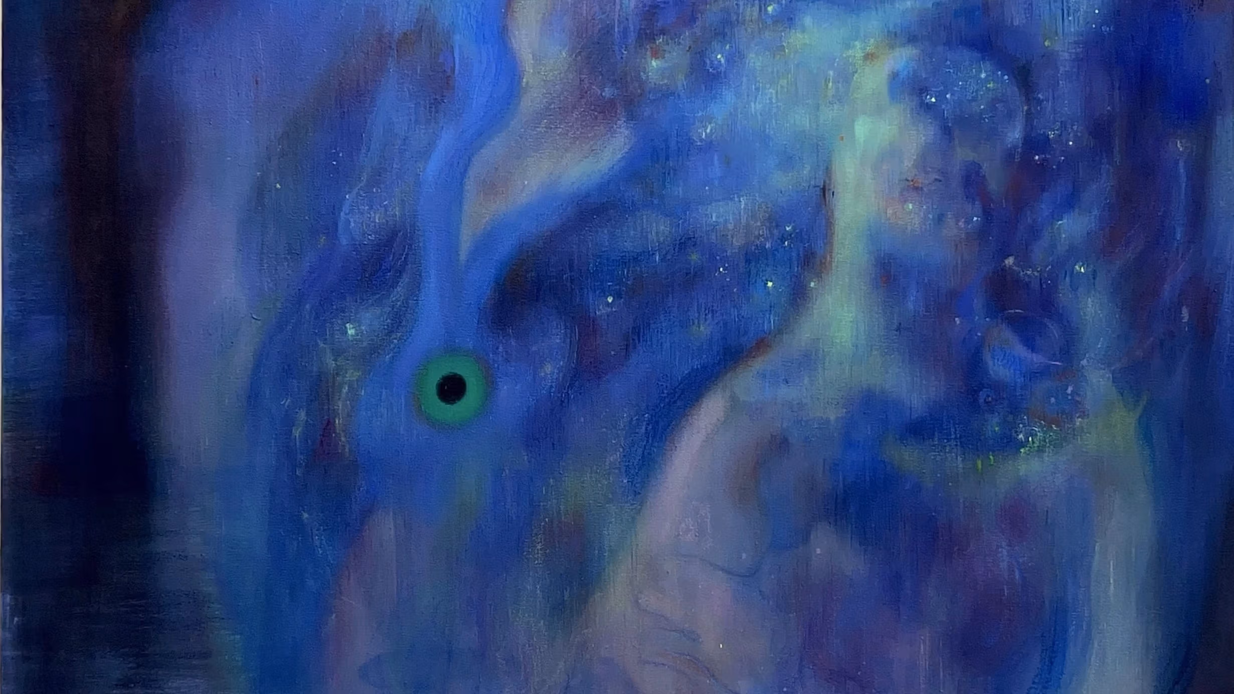 abstract painting in blue and green