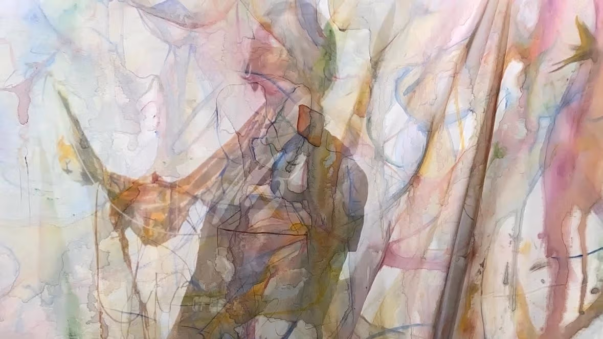 abstract painting with persons shadow