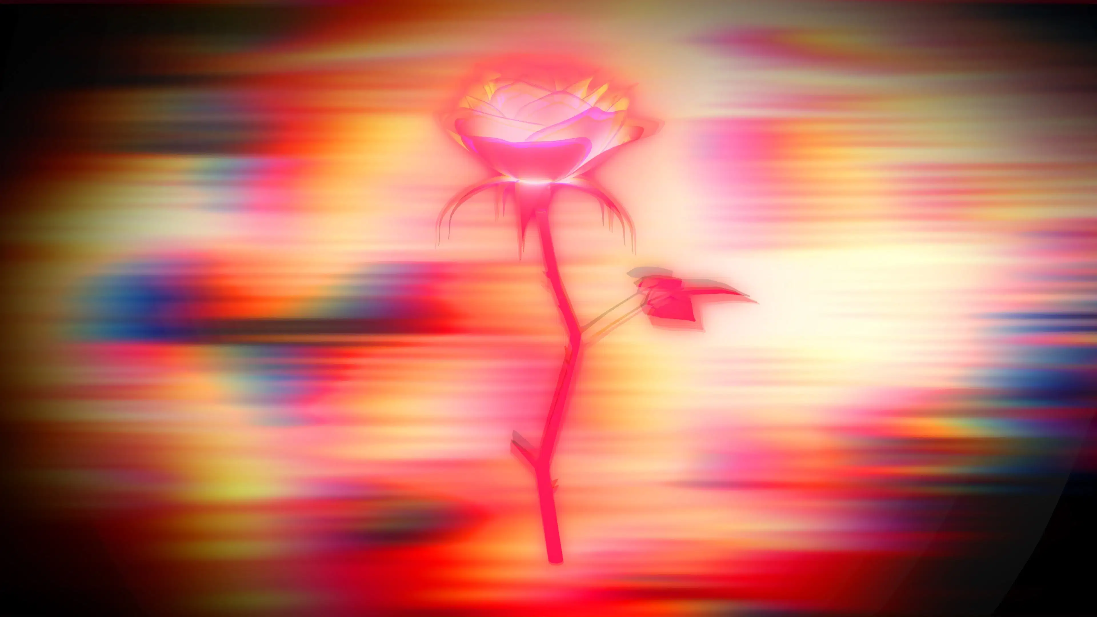 Still from A New Nature of a cartoon illustration of a rose and a blurred background. In A New Nature, artist Mark Dorf meditates on the possible trajectories of ecology, society, and technology and what they mean for the planet.