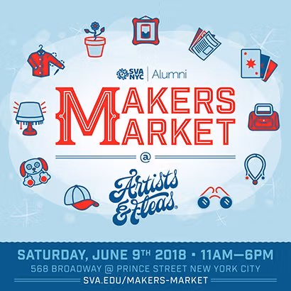 SVA Makers Market poster, in red, white and blue.