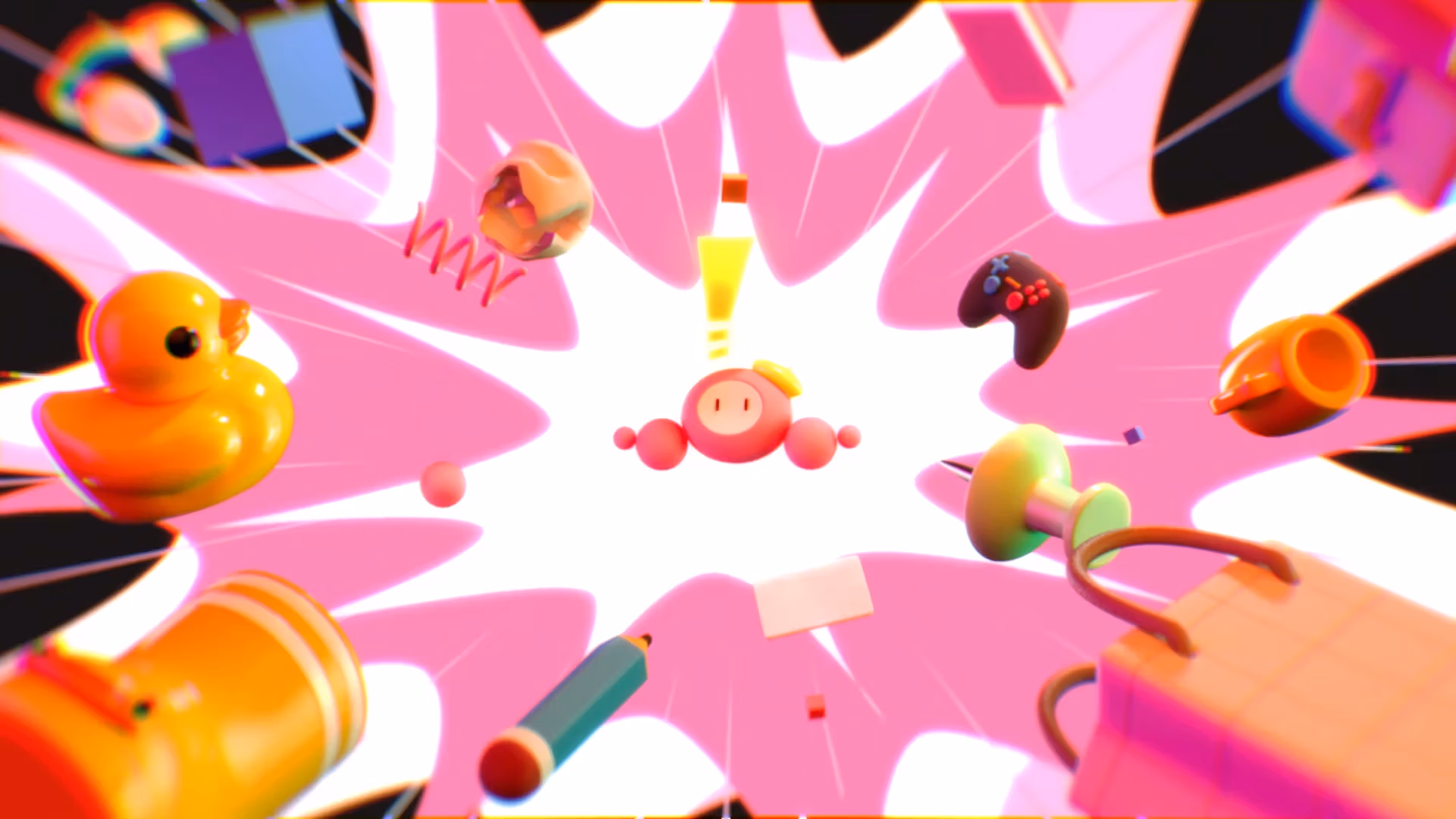 Color 3D objects moving away from central 3D character