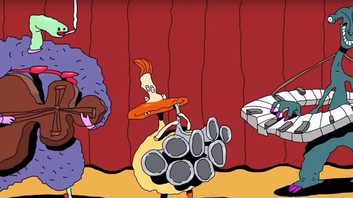 A cartoon featuring an alien band