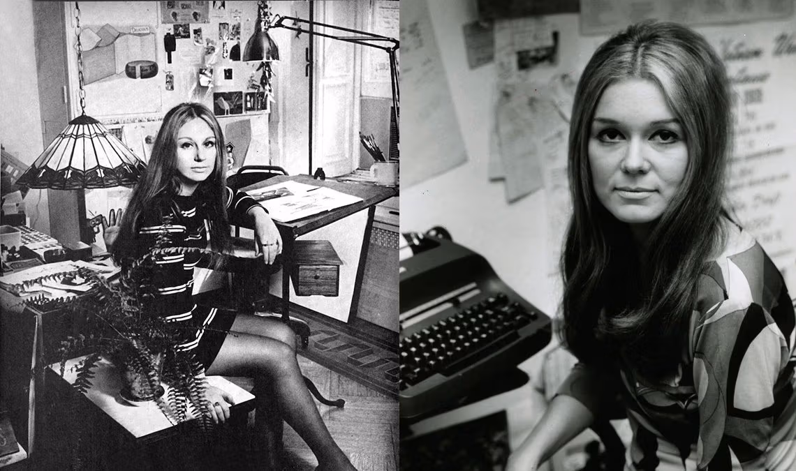 Headshots of Barbara Nessim and Gloria Steinem in the 1960s.