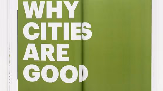 Book with the text "Why cities are good".