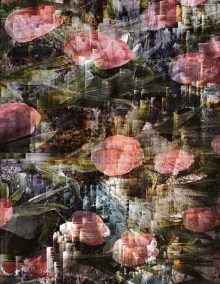 An array of tulips, placed horizontally across, forms a pattern.