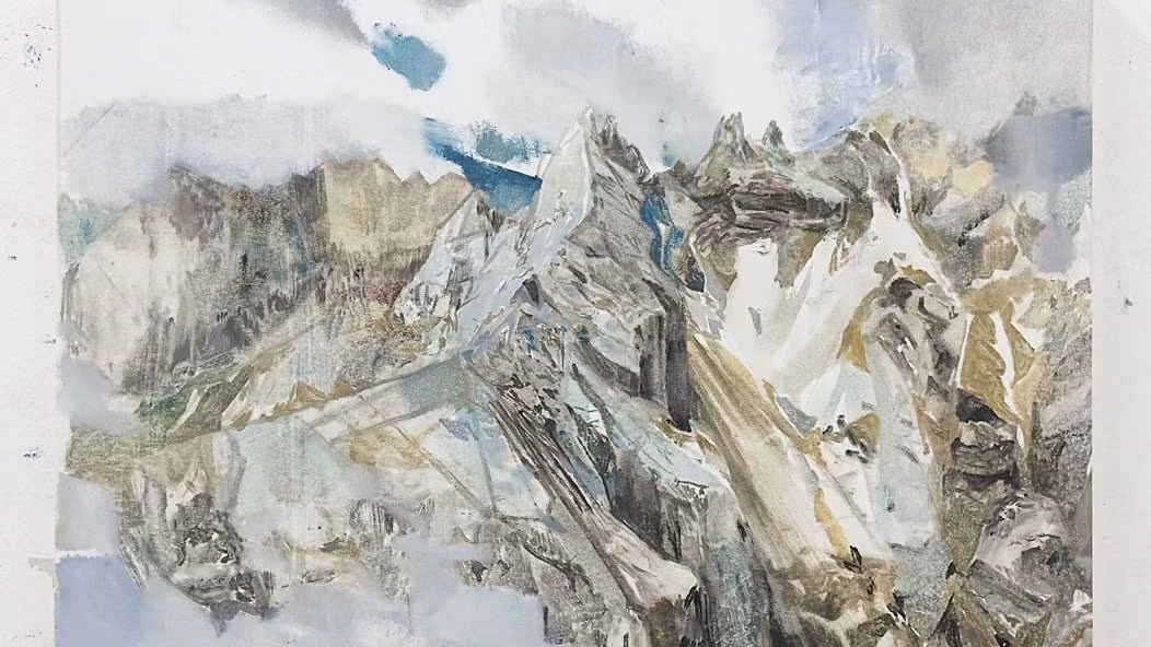 Blue, gray, beige, and white put together to make a formation.