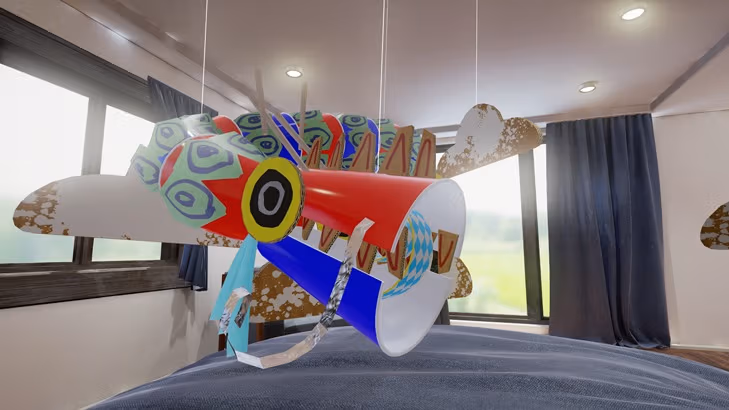 A virtual rendering of a child's portrayal of a creature.