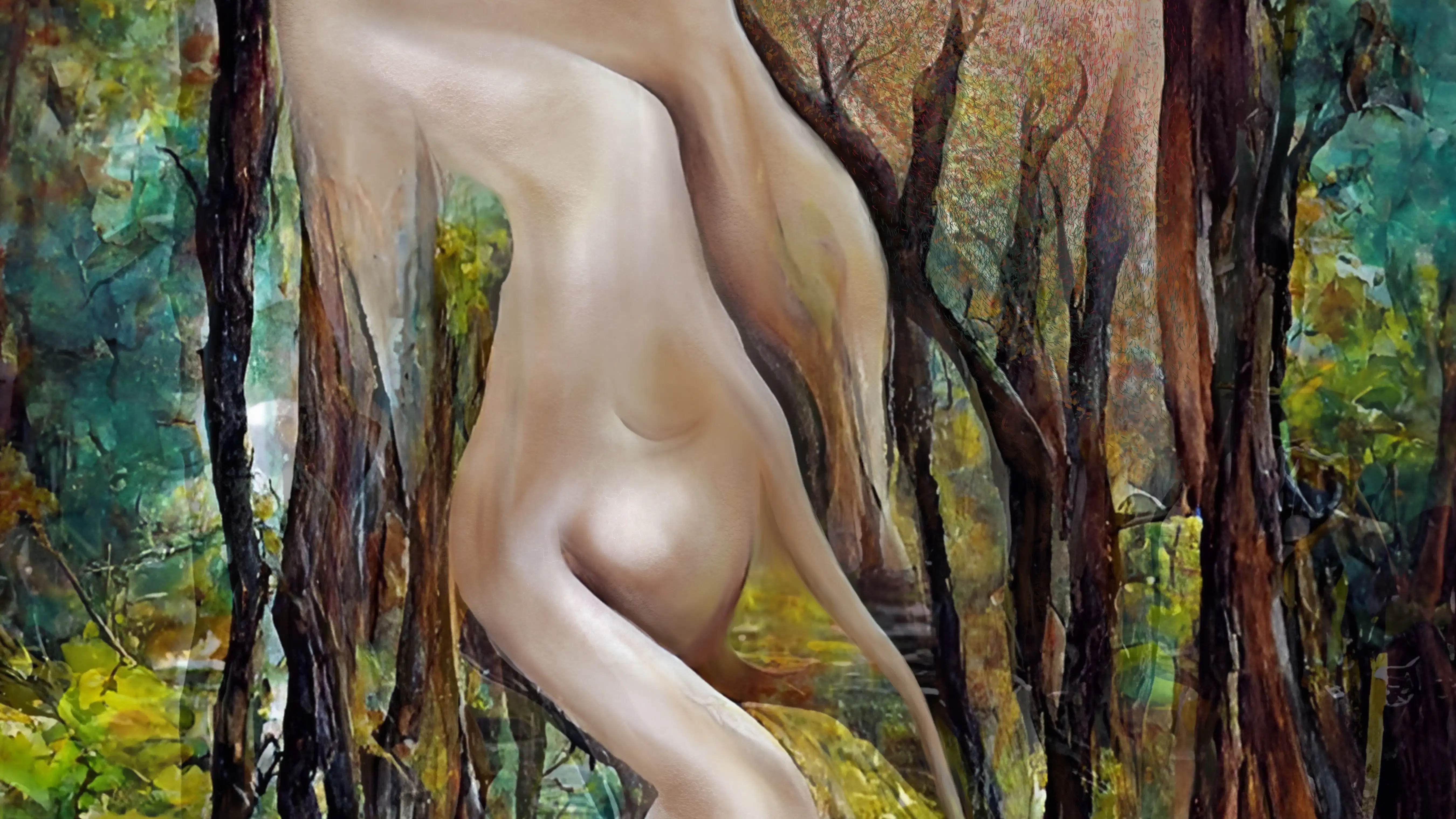 Abstract image with trees and a body