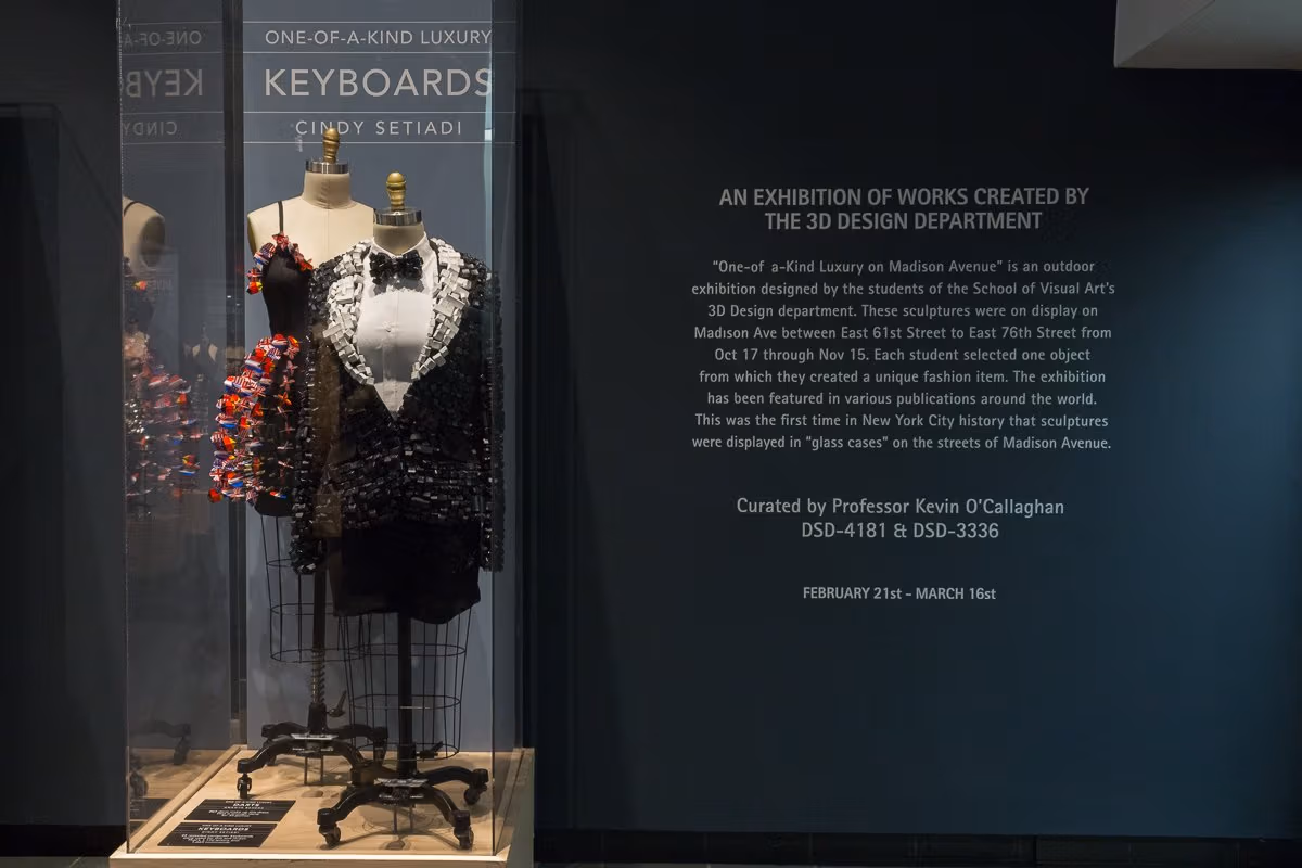 An advertisement for an exhibition of works created by the 3D Design Department for the School of Visual Arts.