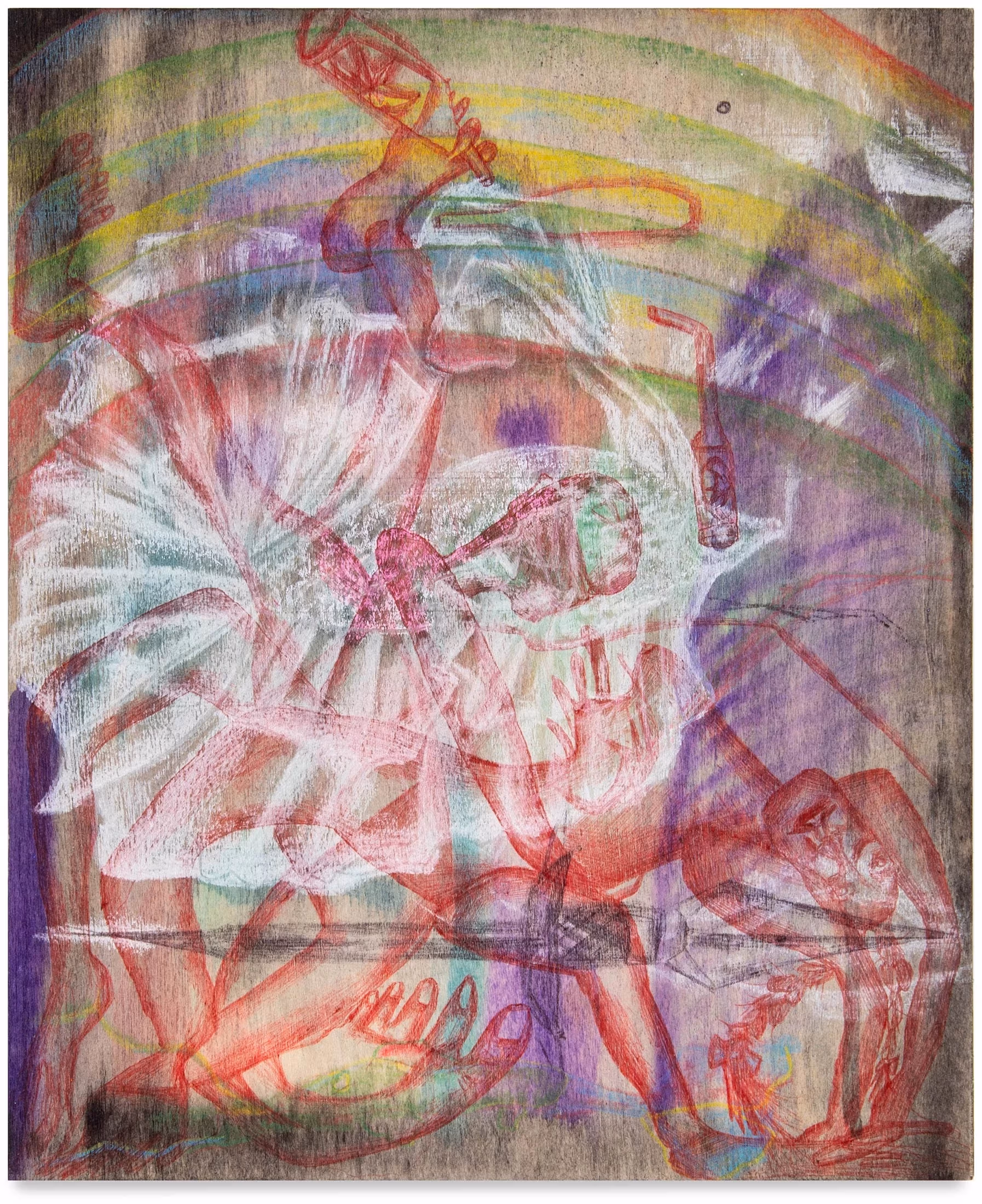 An semi-abstract drawing showing ballerina-like figures in various poses, overlaid atop each other as though in motion.