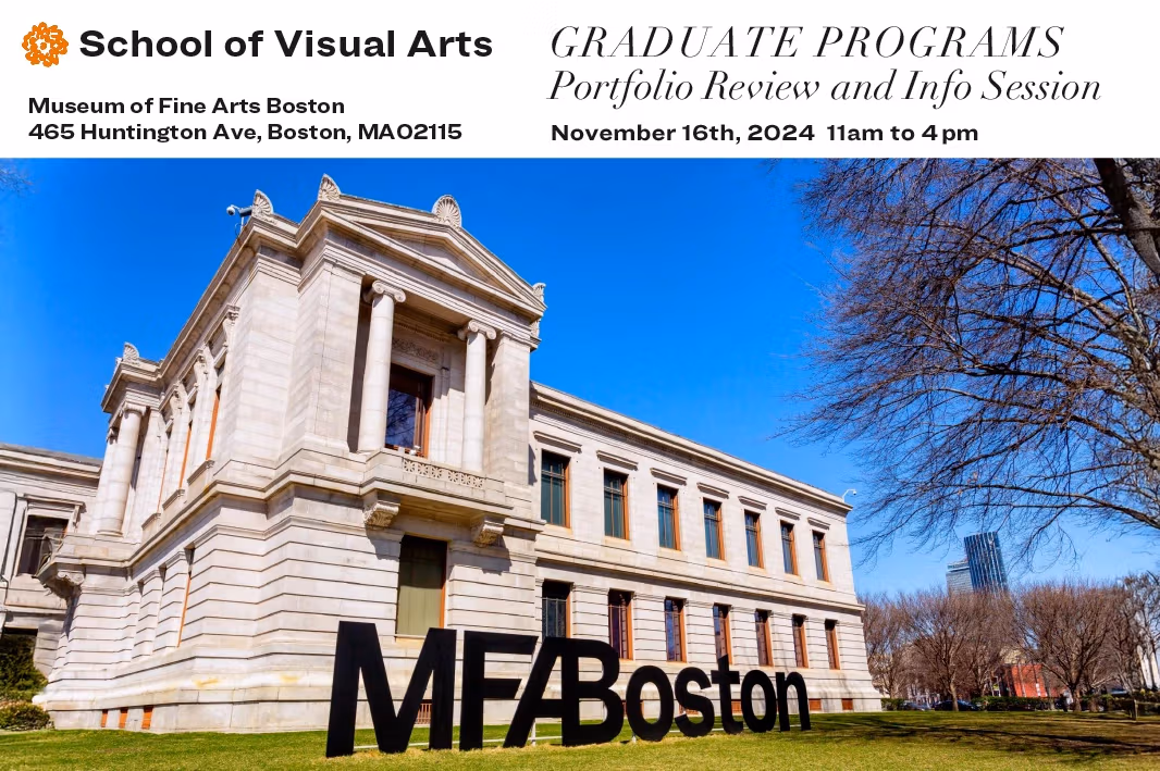 Photo of the Museum of Fine Art Boston on a sunny day with event details