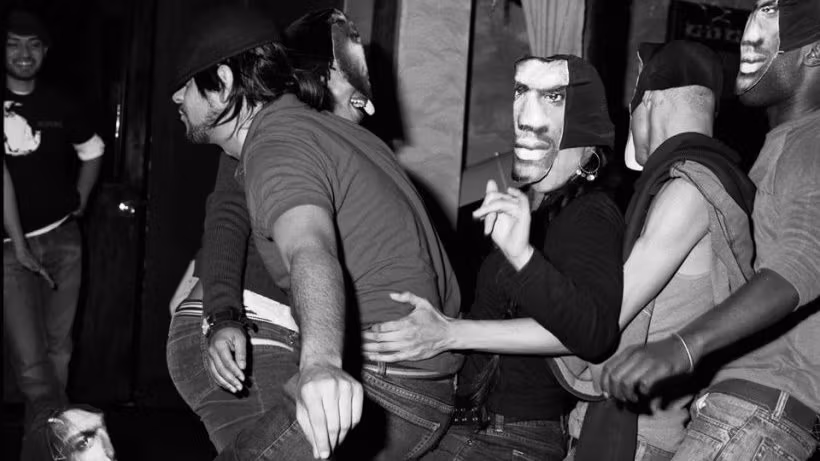 black and white, dancing, masks