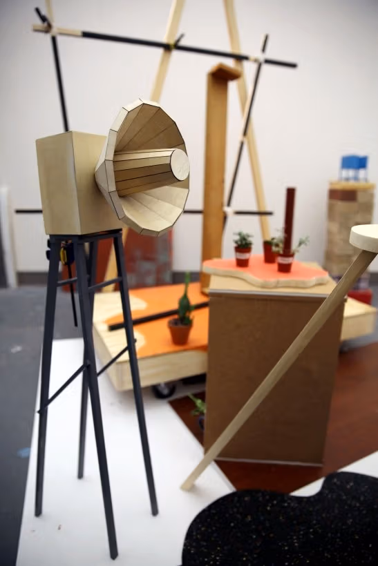 Wooden Phonograph in artist's studio
