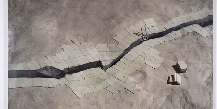 A canvas with a squares painted on it.