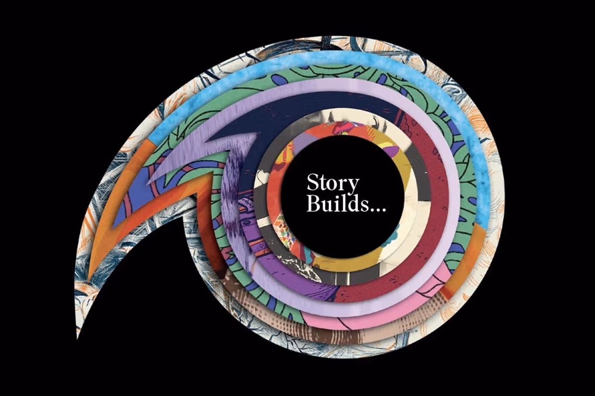 layered apostrophe with words story builds in the middle