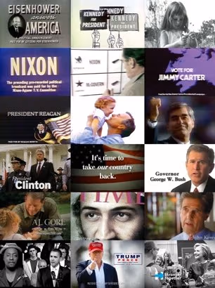 A composite of images from US Presidential campaign television ads.
