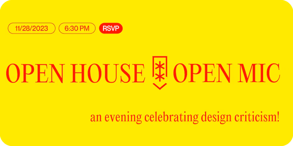 A yellow slide with red text that reads "open house open mic"