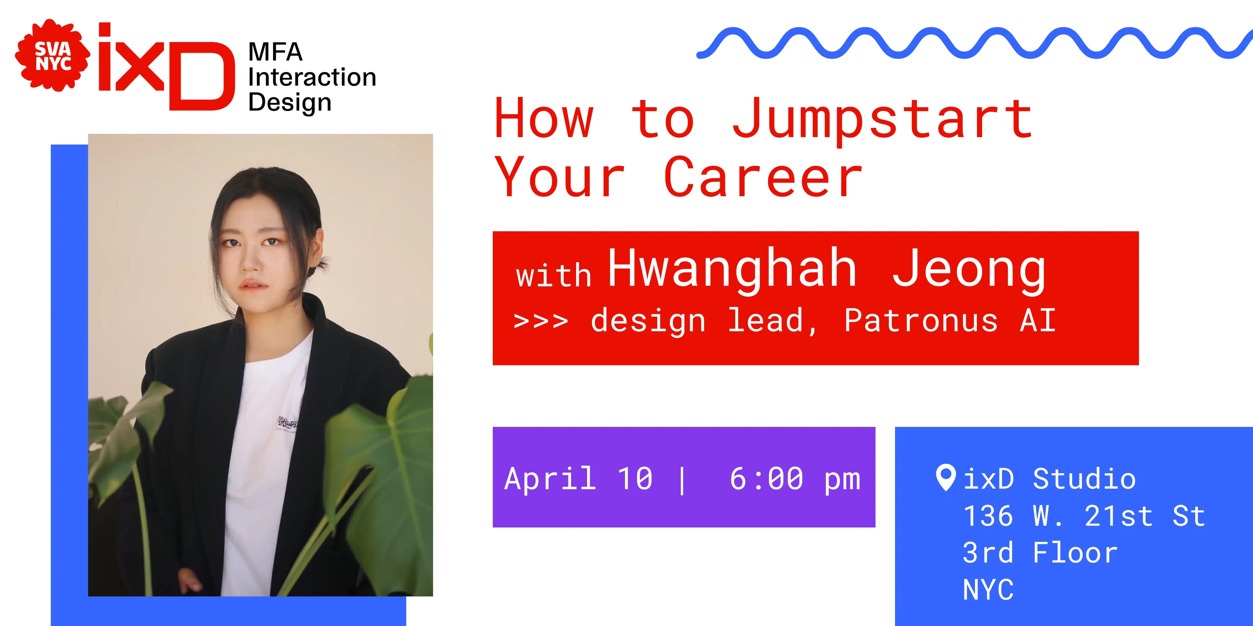 How to Jumpstart Your Career with Hwanghah Jeong. Headshot of Hwanghah, wearing a black jacket and white shirt,  with plants in foreground.