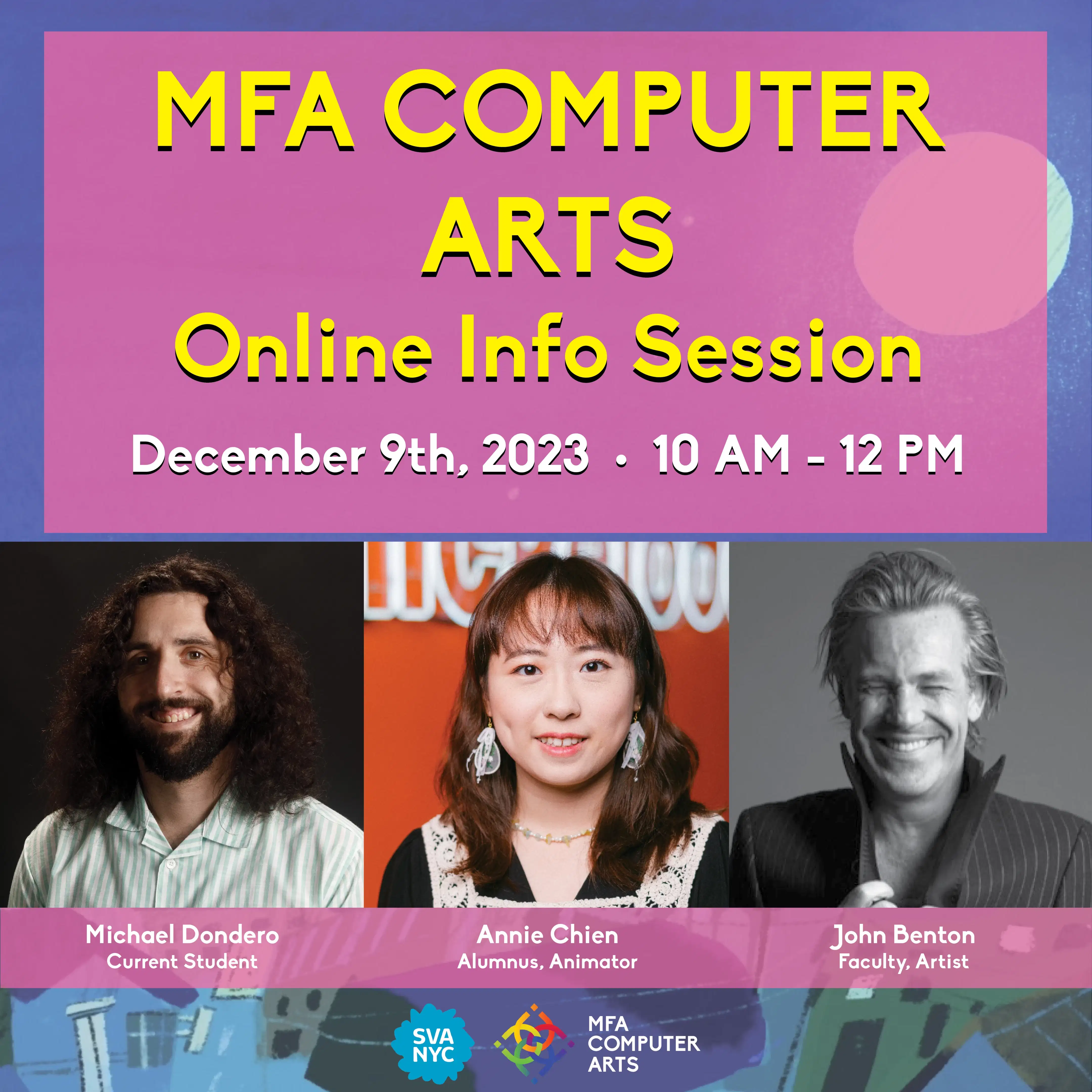 Flyer including event information and headshots of the speakers