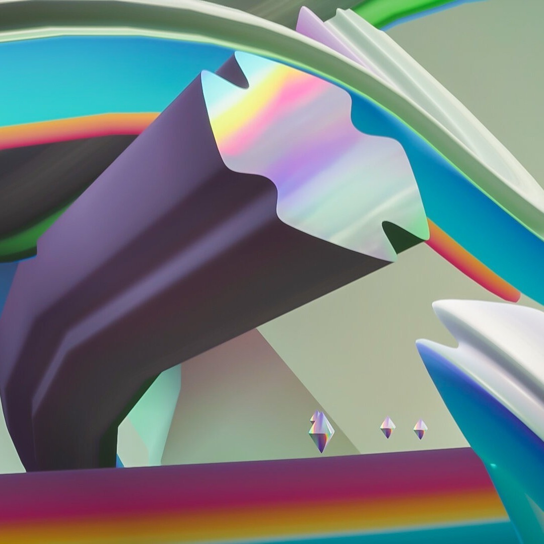 A computer-generated image featuring bright colors and geometric shapes.