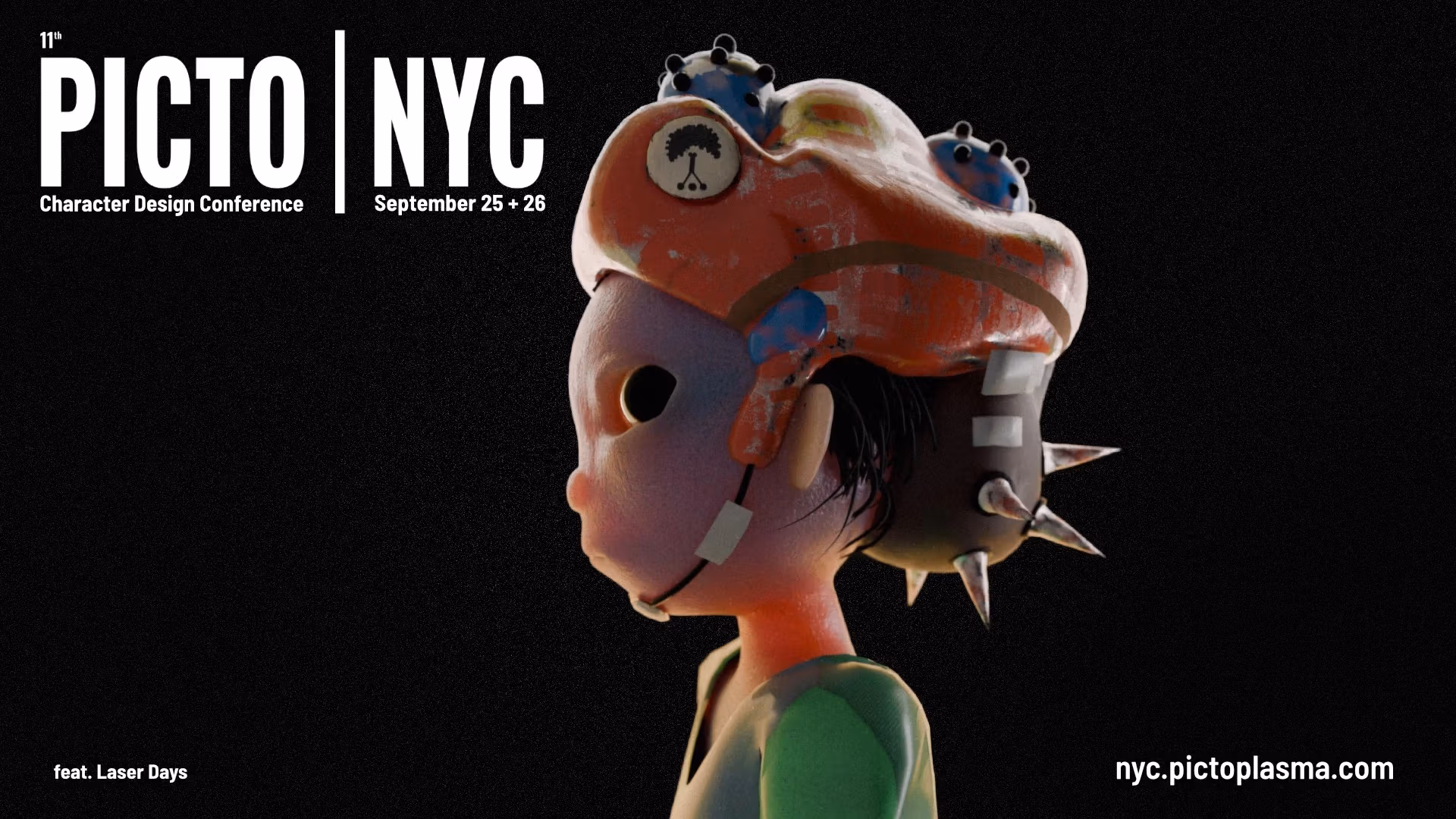 Character wearing a helmet with the text PICTO | NYC