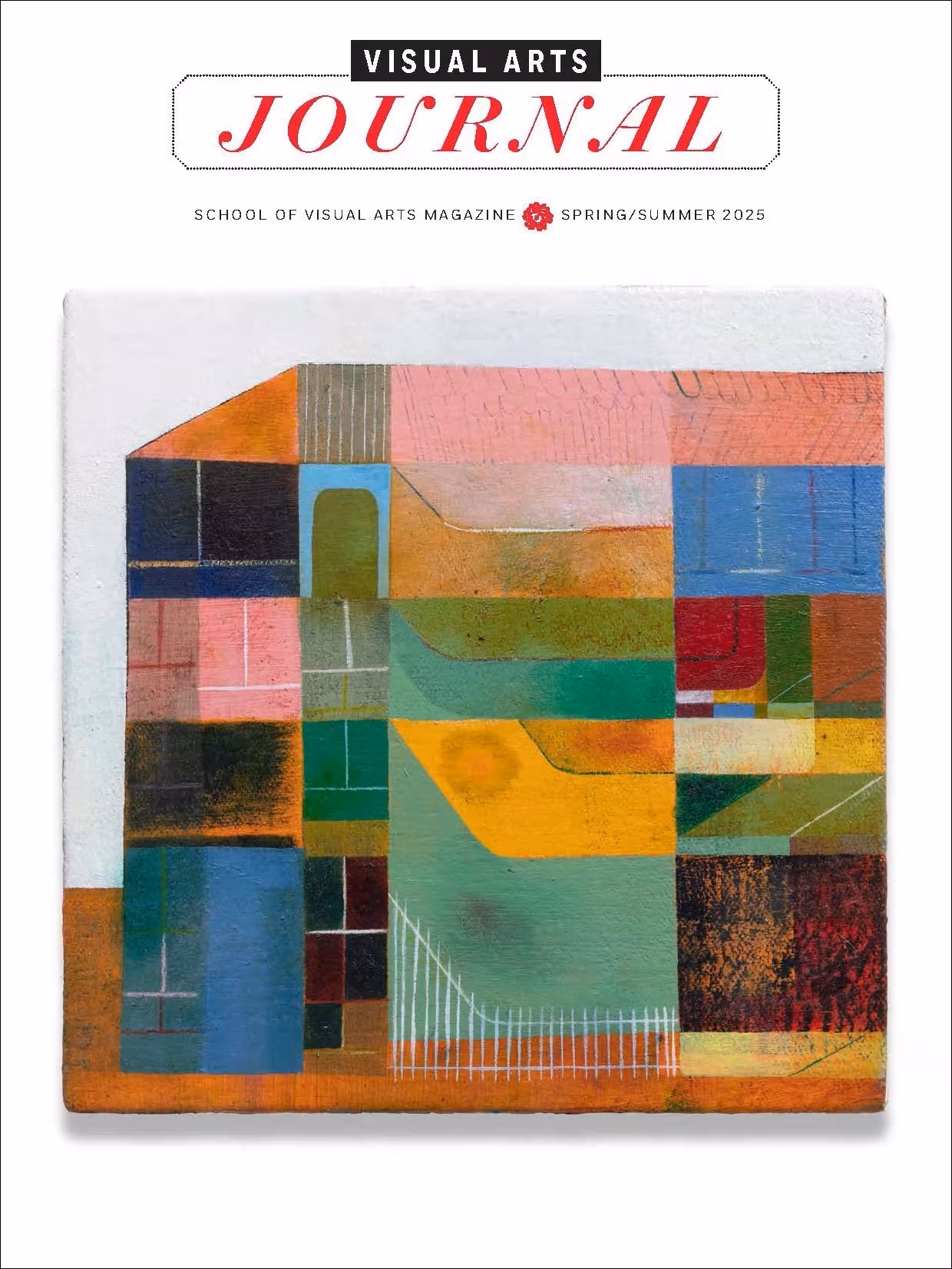 A magazine cover featuring a colorful, semi-abstract painting of a building exterior.