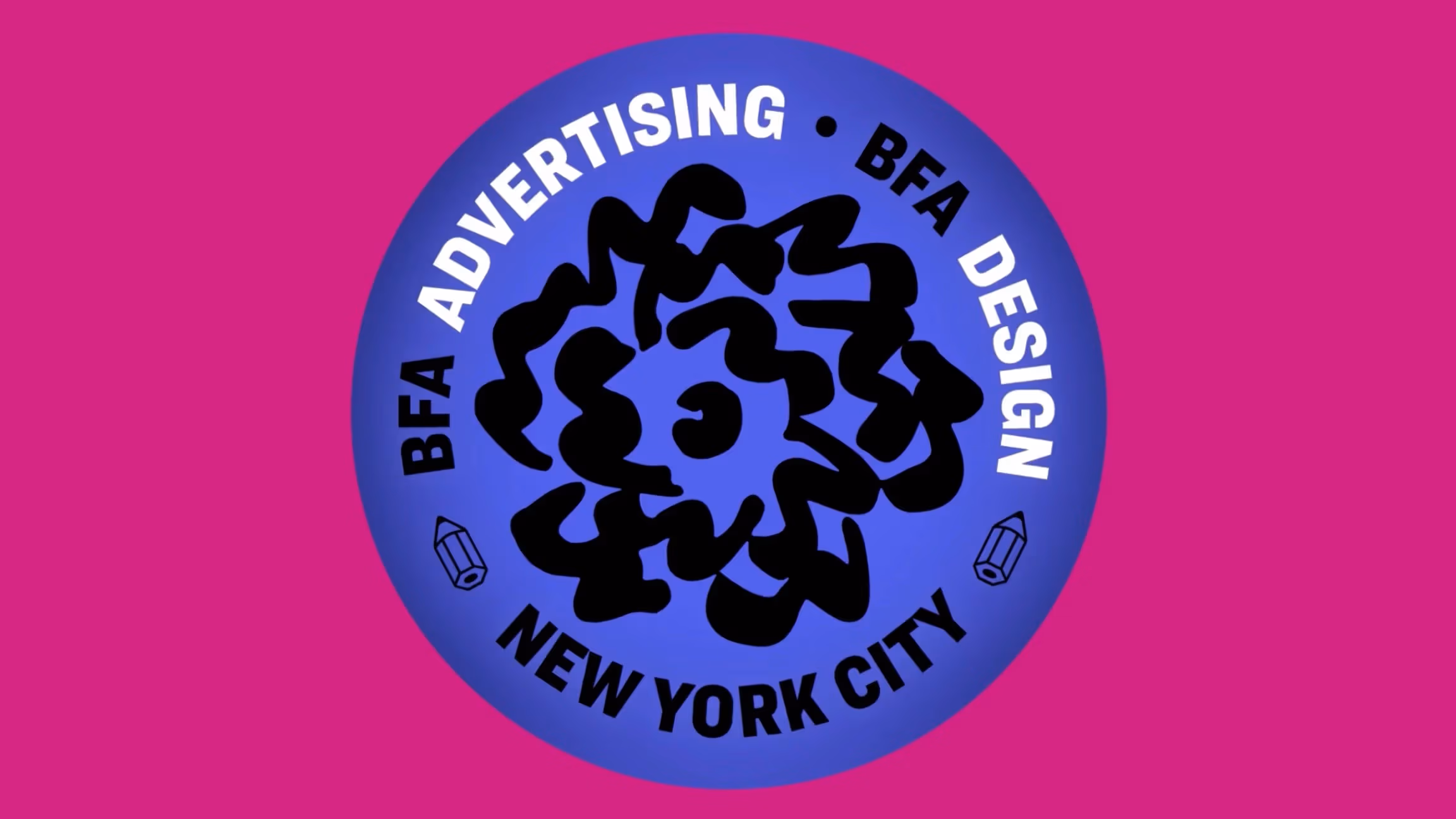 SVA BFA Advertising and BFA Design logo in a circular badge-style graphic, with the text revolving around the SVA flower brandmark. 