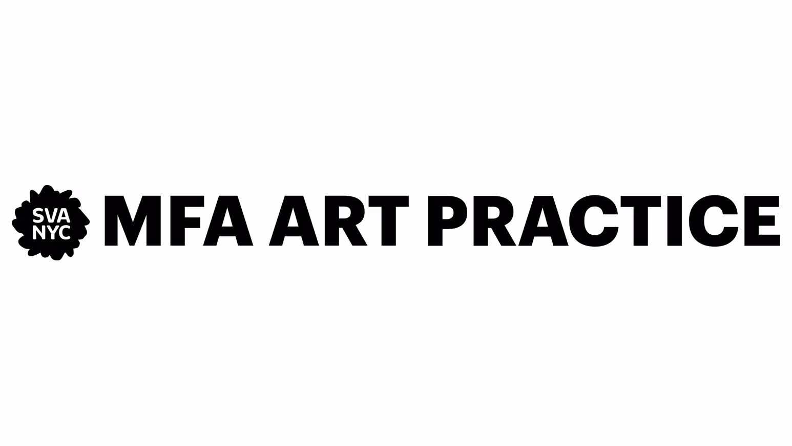 Logo for SVA MFA Art Practice department, with the College's flower brandmark to the far left of the sans-serif text. 