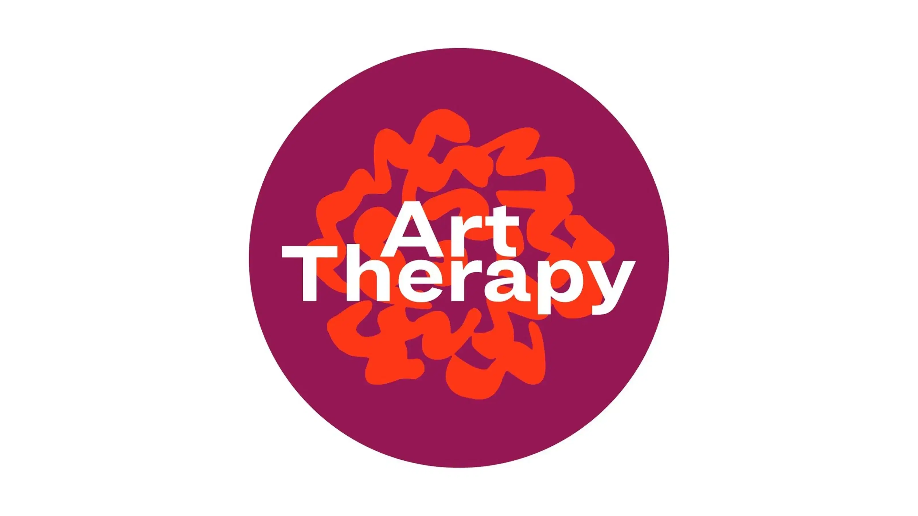 a logo of a purple circle with a red flower within it and the words "Art Therapy" in white 